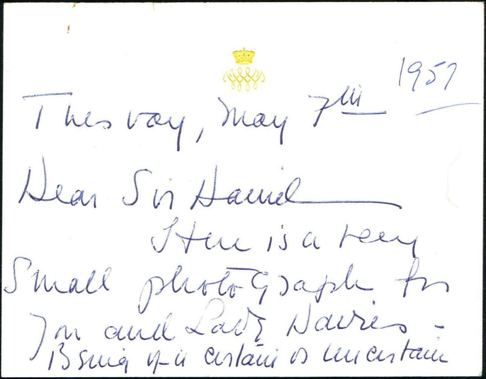 Royalty Duchess Of Windsor (Wallis Simpson) Two Embossed Cards Handwritten In Biro Note From The Duc