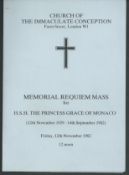 Royalty H.S.H Princess Grace Of Monaco Requiem London 1982 Requiem Mass Programme In Memorial For H