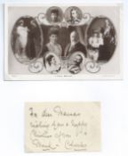 Royalty, Signed Gift Tag Queen Maude & King Haakon Vii Prince Charles Denmark