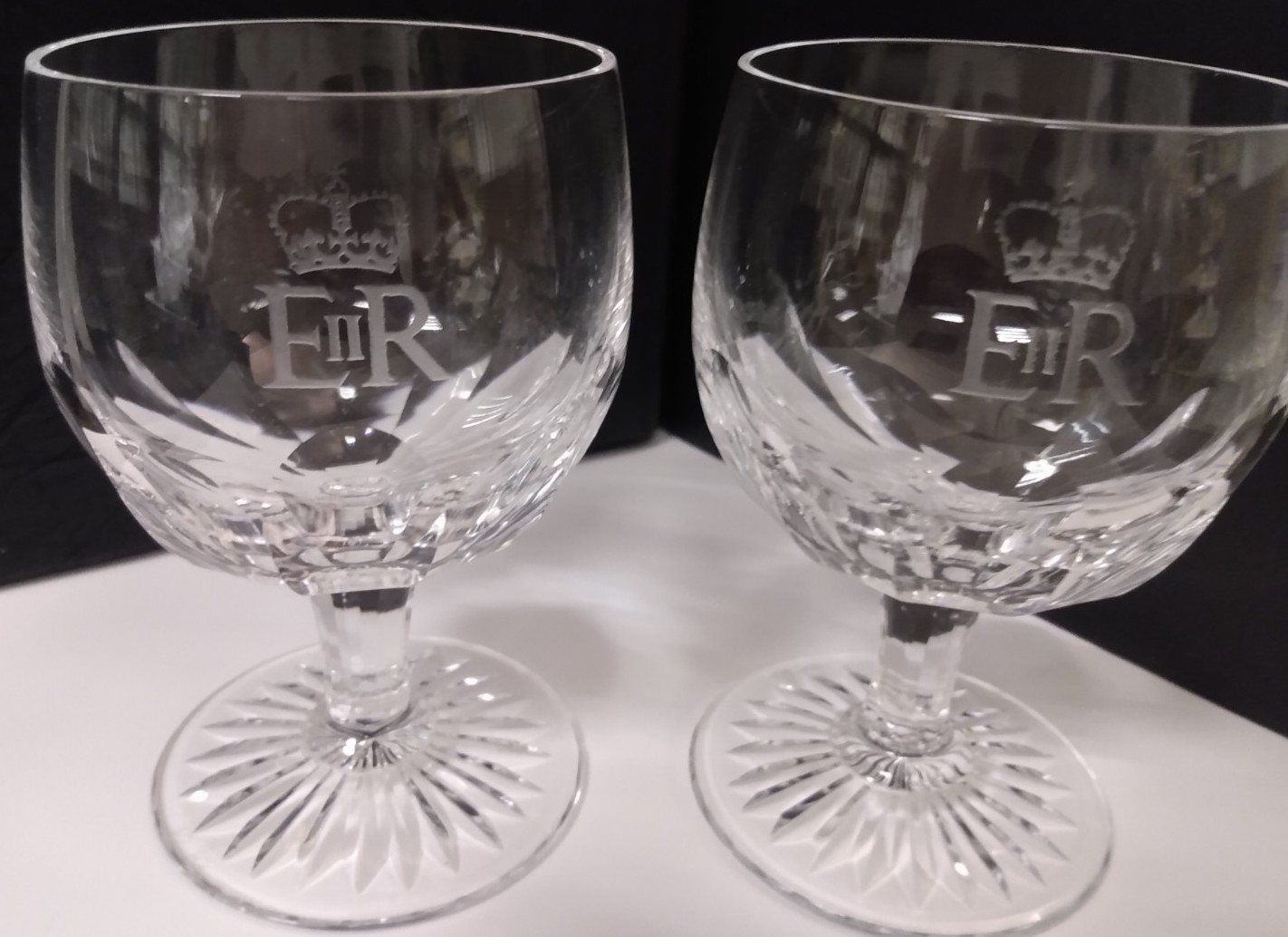 Royalty Pair Of Wine / Cocktail Goblets E2R Superb Pair Of Goblets With Crown And Eiir Etchings. C - Image 6 of 6