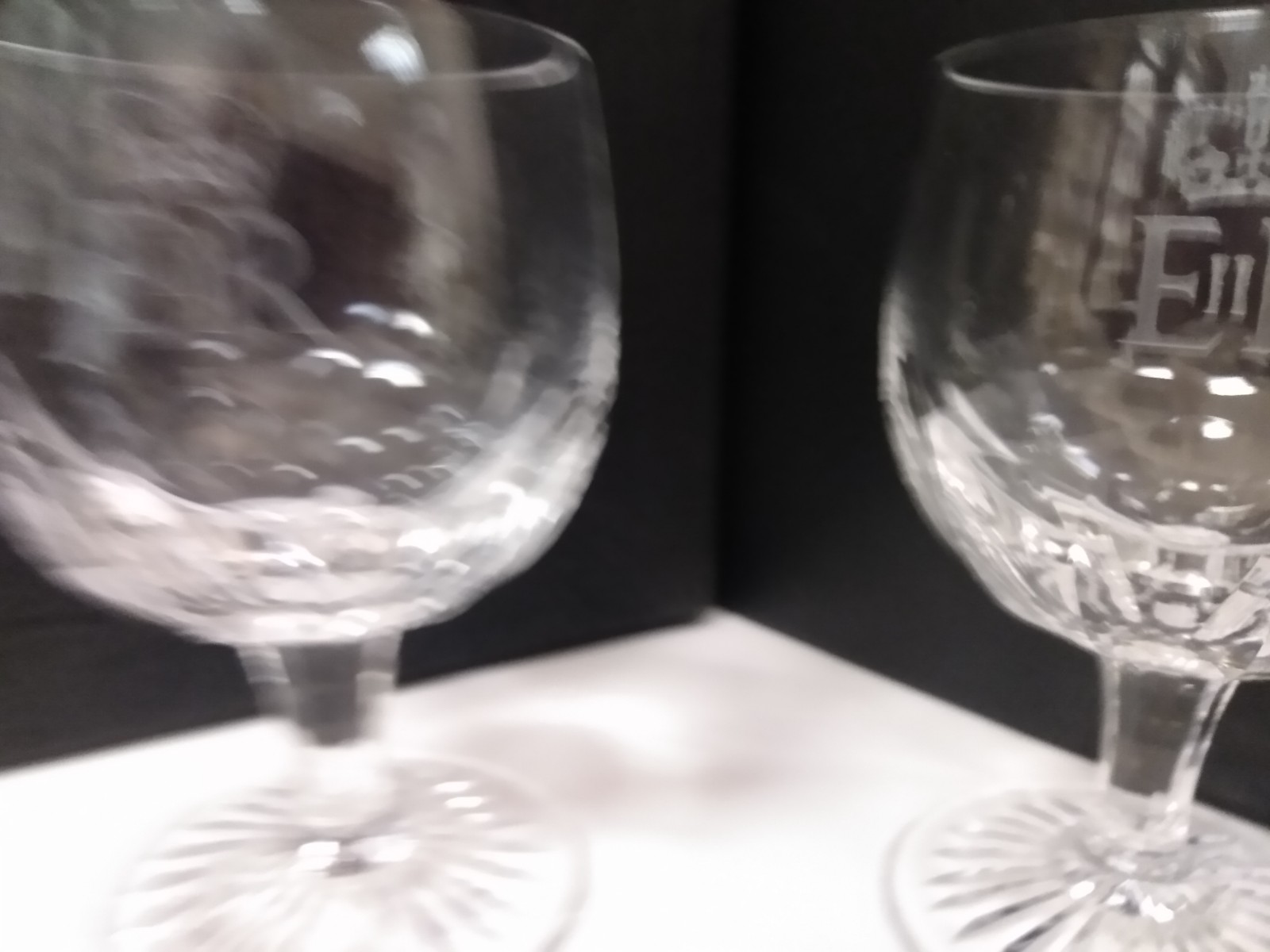 Royalty Pair Of Wine / Cocktail Goblets E2R Superb Pair Of Goblets With Crown And Eiir Etchings. C - Image 5 of 6