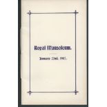 Royalty Memorial Program Royal Mausoleum 1907 Anniversary Of The Death Of Queen Victoria A Fine 8 P