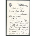 Royalty, Duke Of York Letter To Lord Cork 1894 George V St James's Place Fine Letter From The Duke