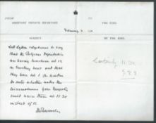 King George V Autograph 1911 Ponsonby Lytton Belgian Deputation Rare Private Internal Memorandum Re