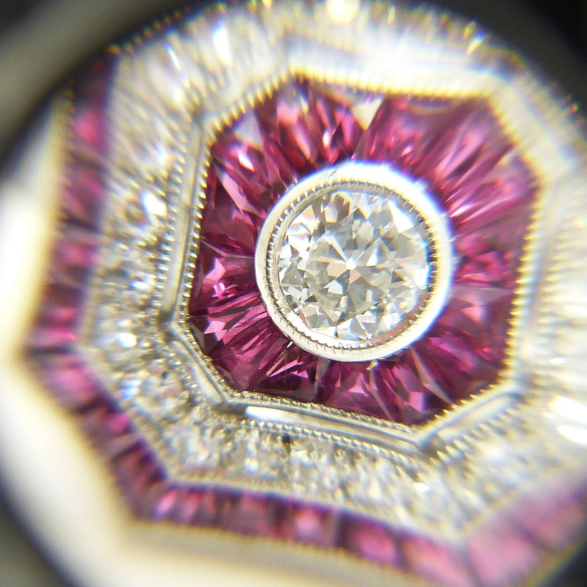 Old-cut diamond and ruby Victorian-style octagonal dress ring, in platinum. - Image 5 of 6