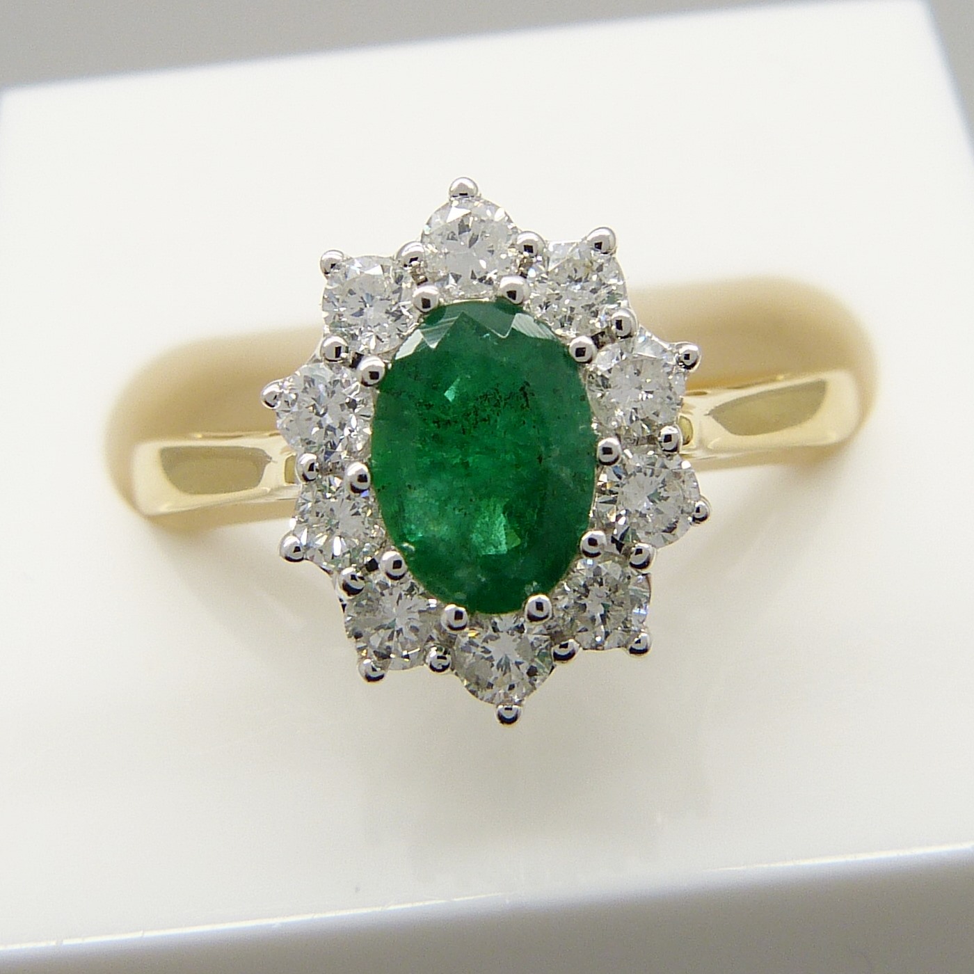 18ct yellow gold oval-cut emerald and round brilliant-cut diamond cluster ring. - Image 4 of 5