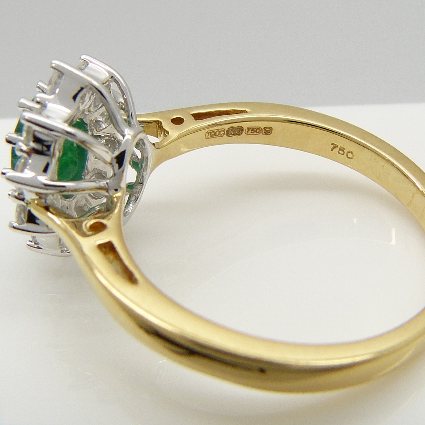 18ct yellow gold oval-cut emerald and round brilliant-cut diamond cluster ring. - Image 5 of 5