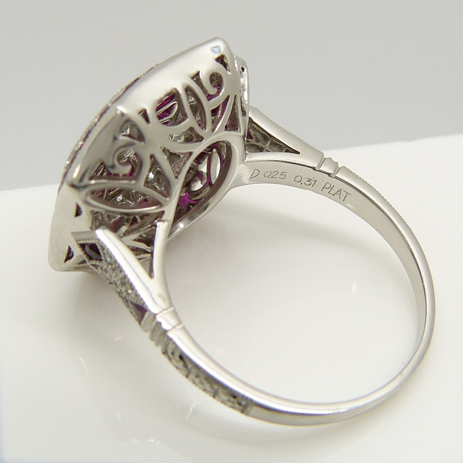 Old-cut diamond and ruby Victorian-style octagonal dress ring, in platinum. - Image 6 of 6