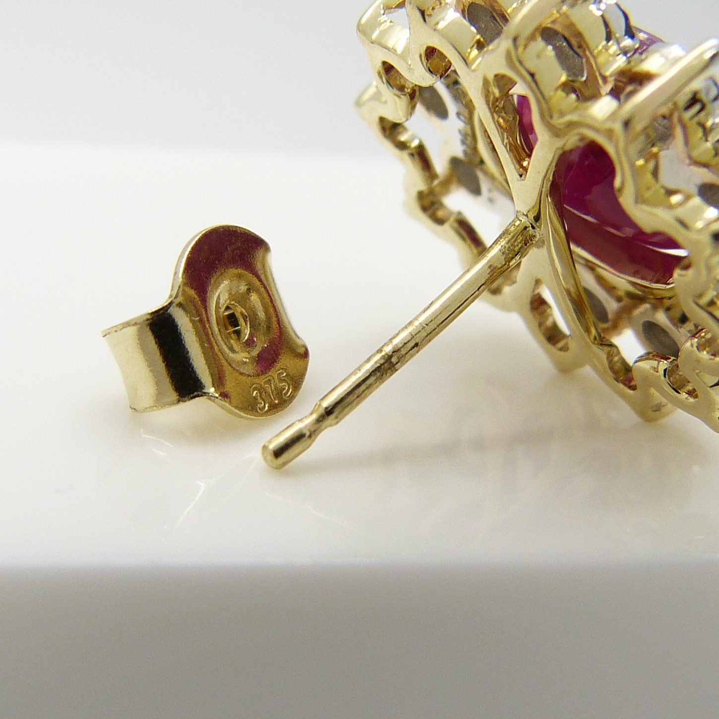 Ruby and diamond cluster stud earrings in 9ct yellow gold, boxed. - Image 5 of 5