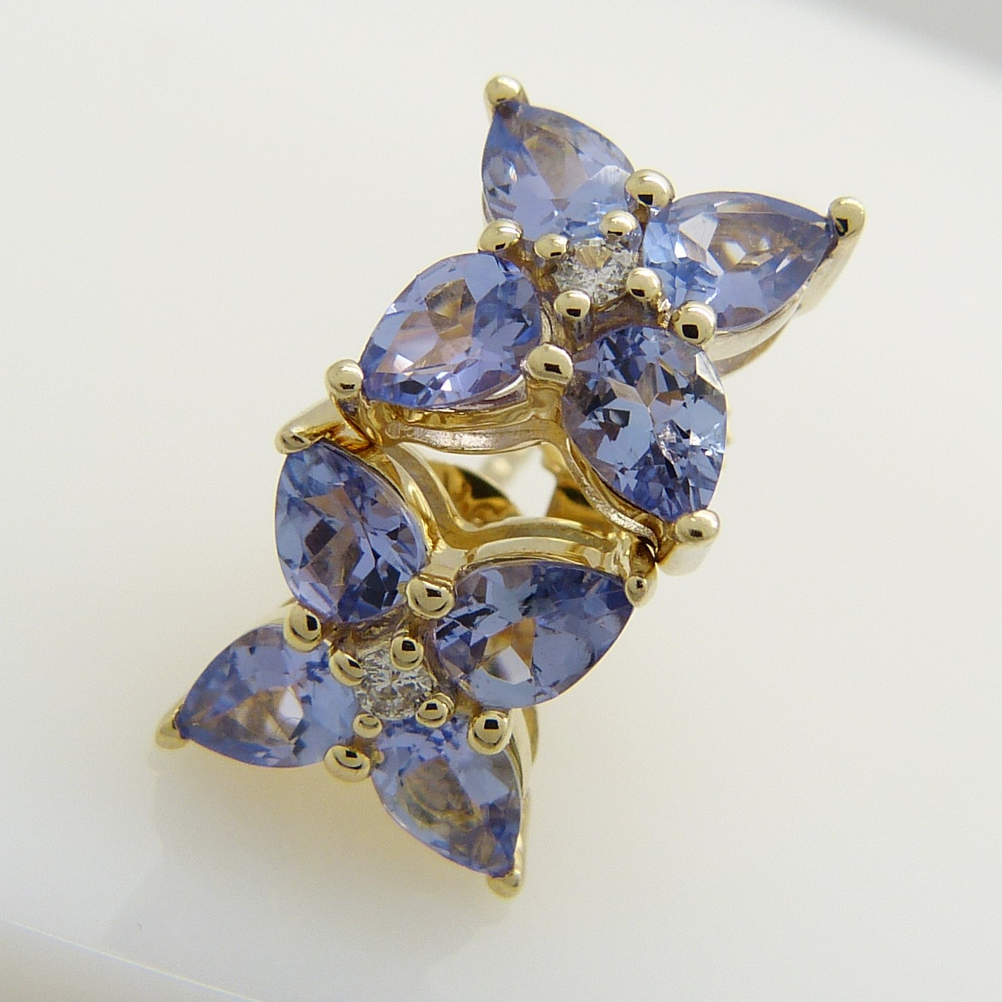 9ct yellow gold tanzanite and diamond stud earrings, boxed. - Image 2 of 5