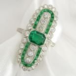 Platinum emerald and diamond dress / cocktail ring.