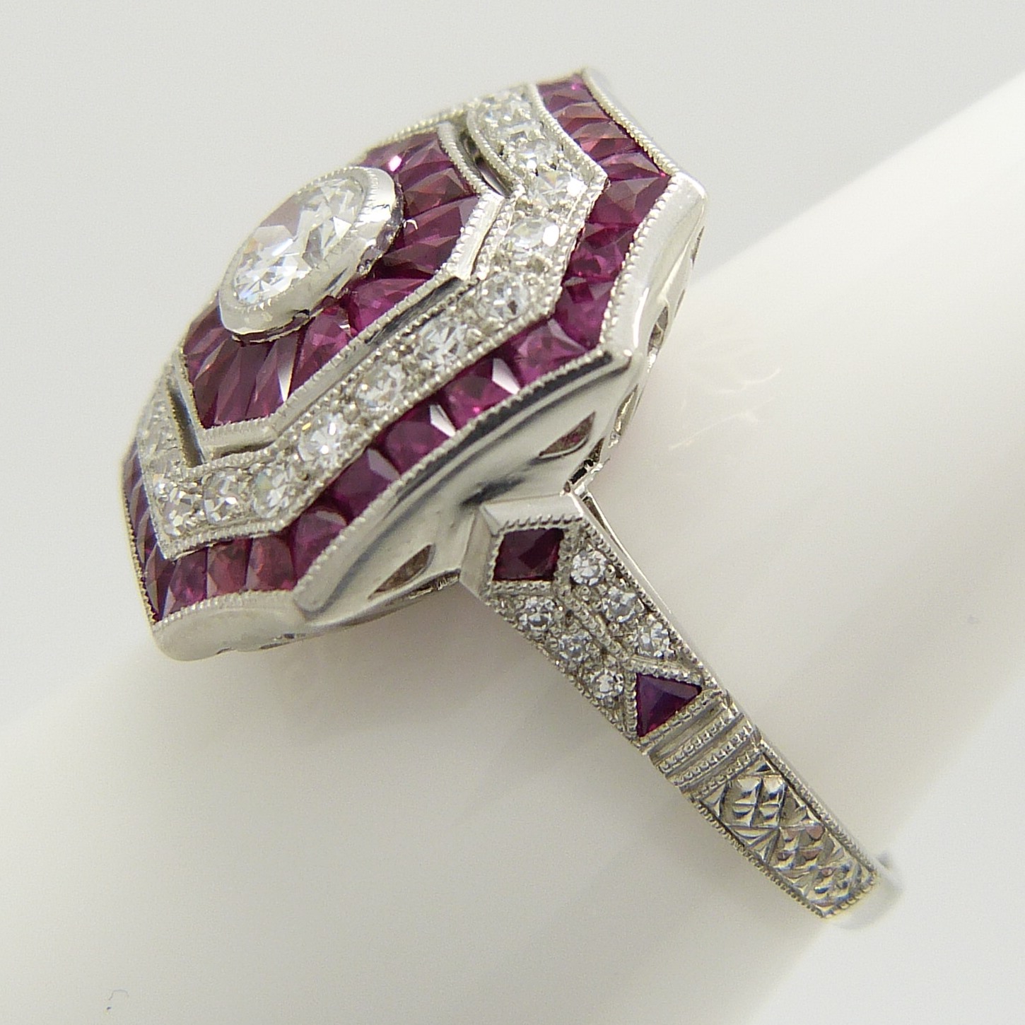 Old-cut diamond and ruby Victorian-style octagonal dress ring, in platinum. - Image 4 of 6