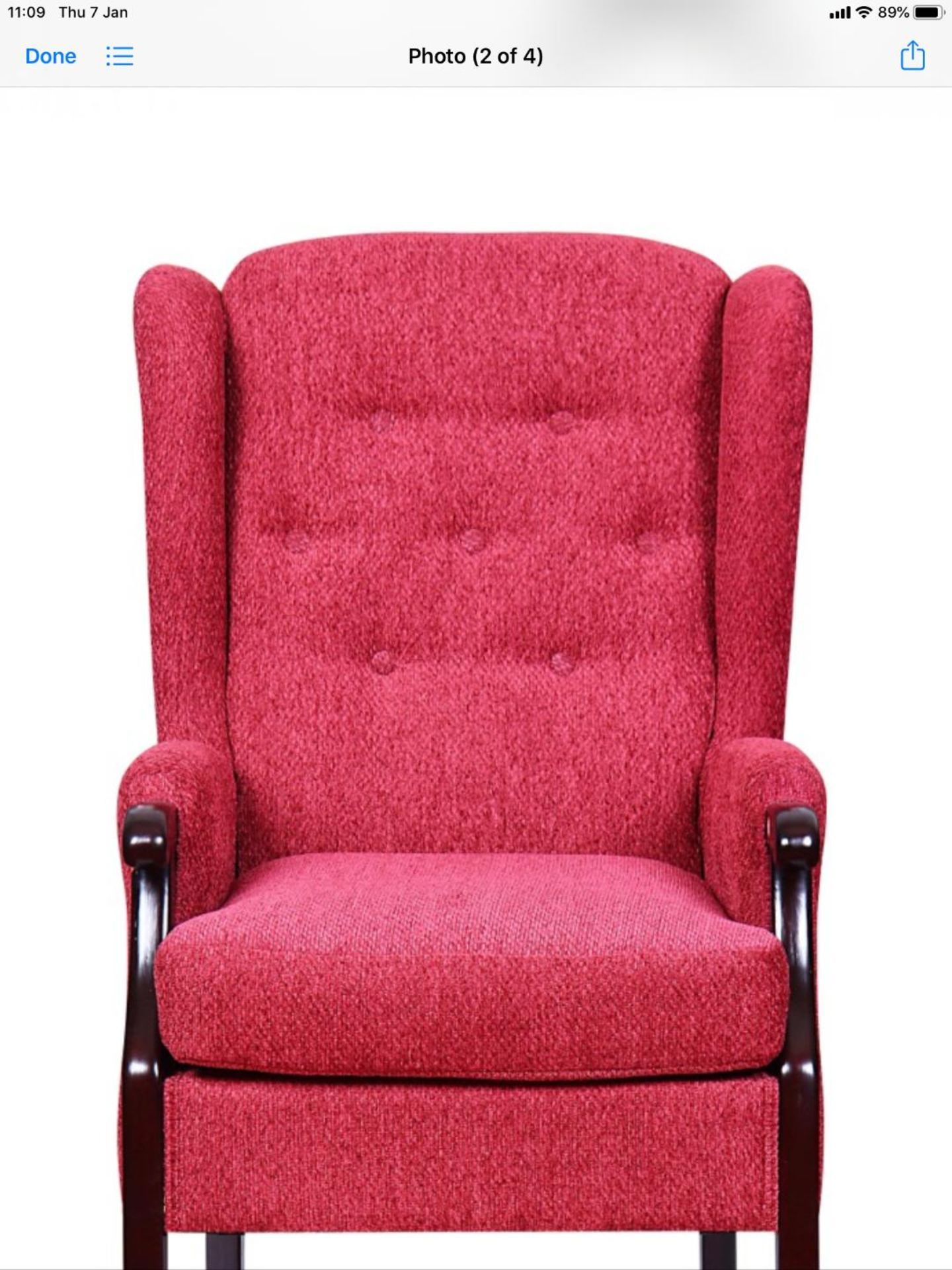 Brand new boxed knuckle arm chair in pomegranite fabric
