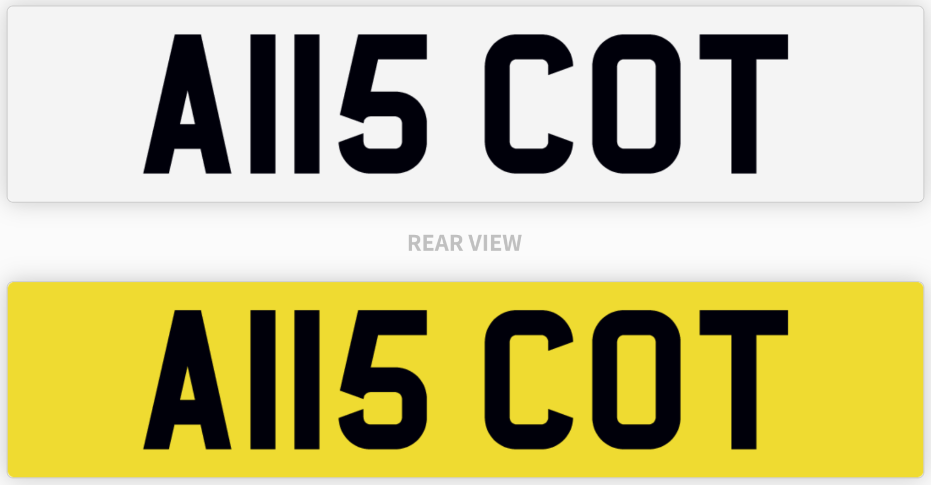 A115 COT number plate / car registration