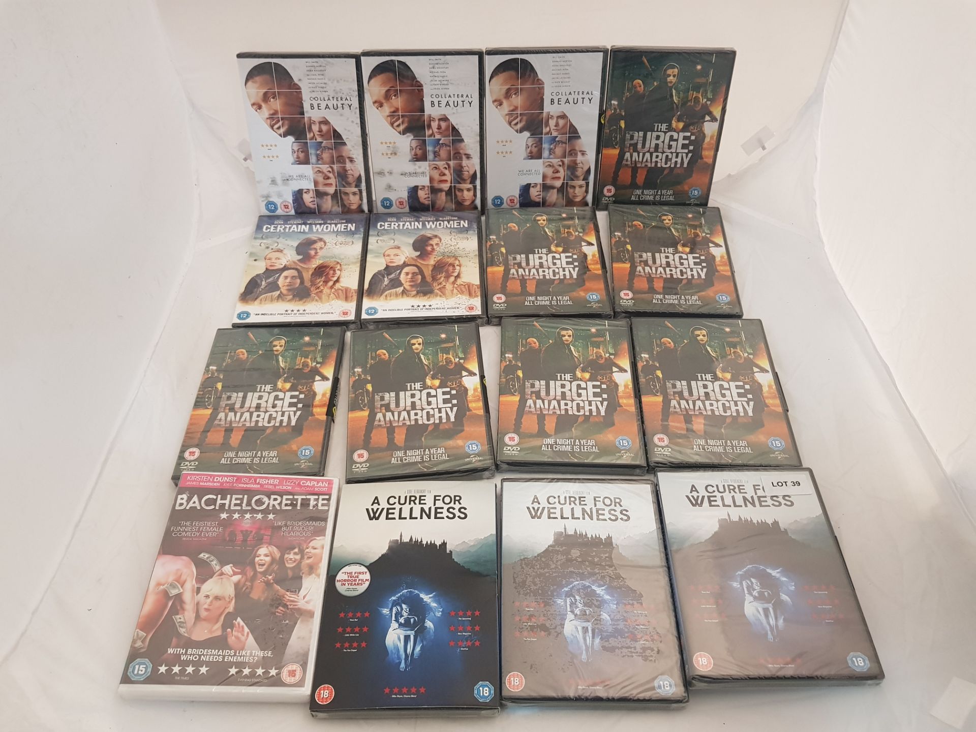 16 x Assorted DVDs to include A Curse for Wellness, The Purge Anarchy, Bachelorette, Certain Wo...
