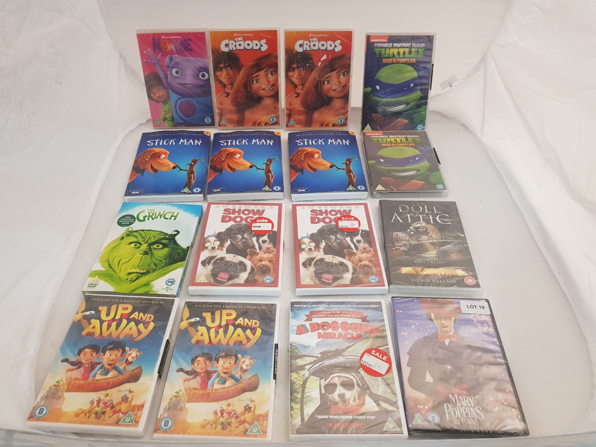 16 x Assorted DVDs to included Nome, The Croods, Teenage mutant ninja turtles, Stick man, The Grin..