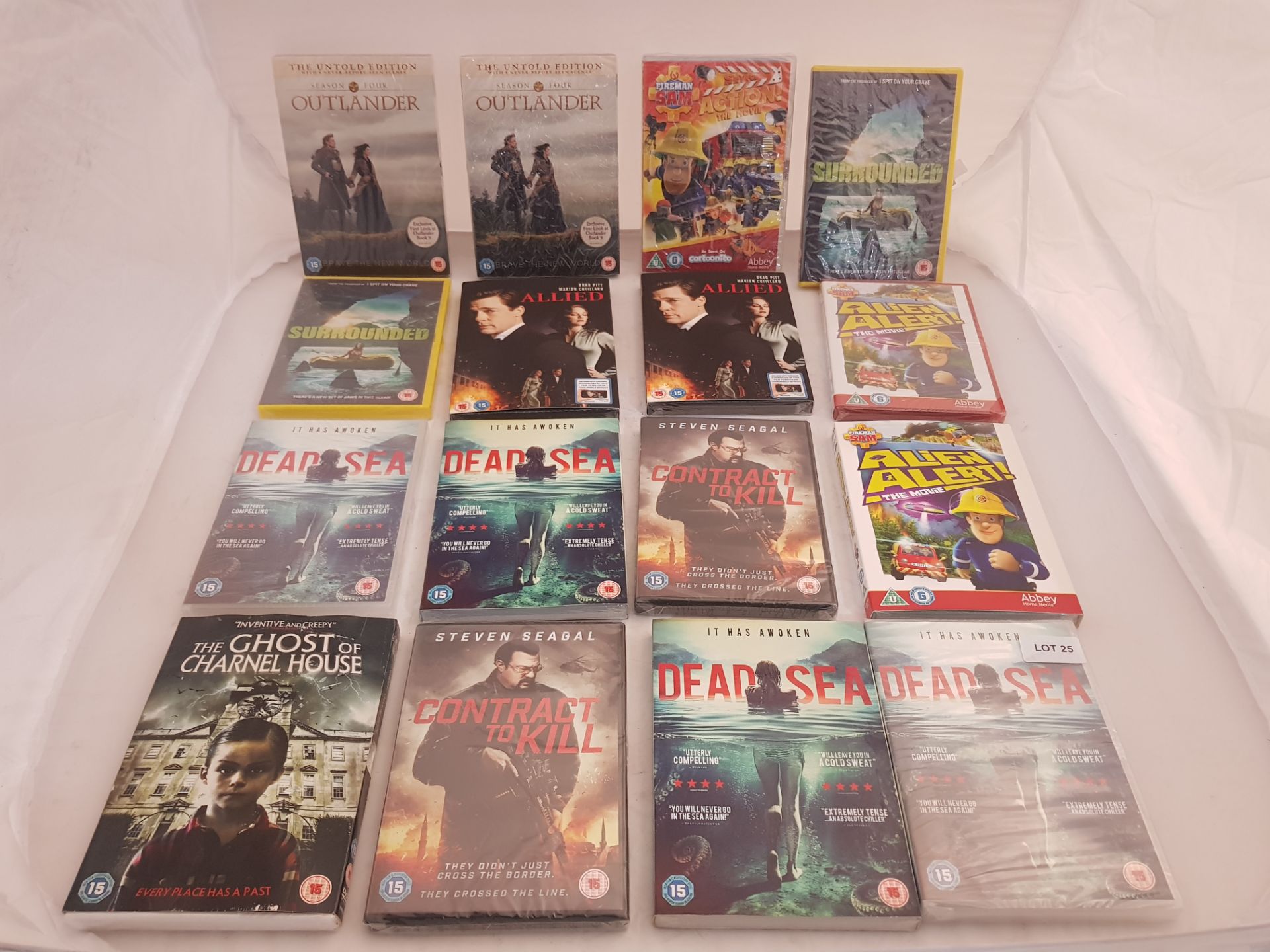 16 x Assorted DVDs to include Outlander, Surrounded, Dead Sea, Contract to Kill, Allied, Fireman...