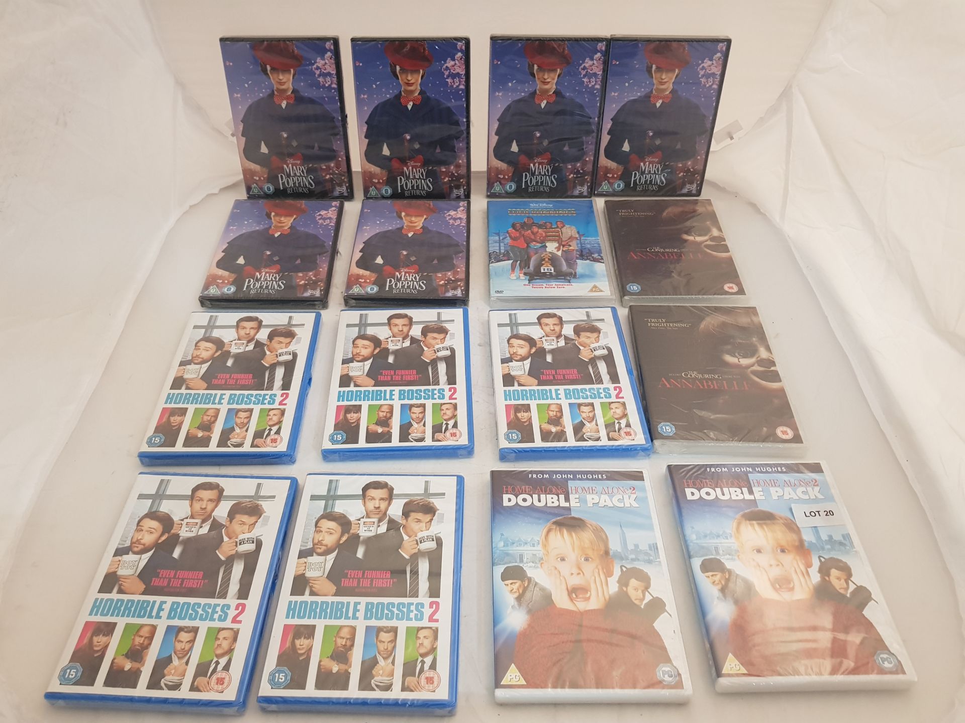 16 x Assorted DVDs to included Mary Poppins returns, Cool Runnings, Horrible Boss 2, Home alone d...