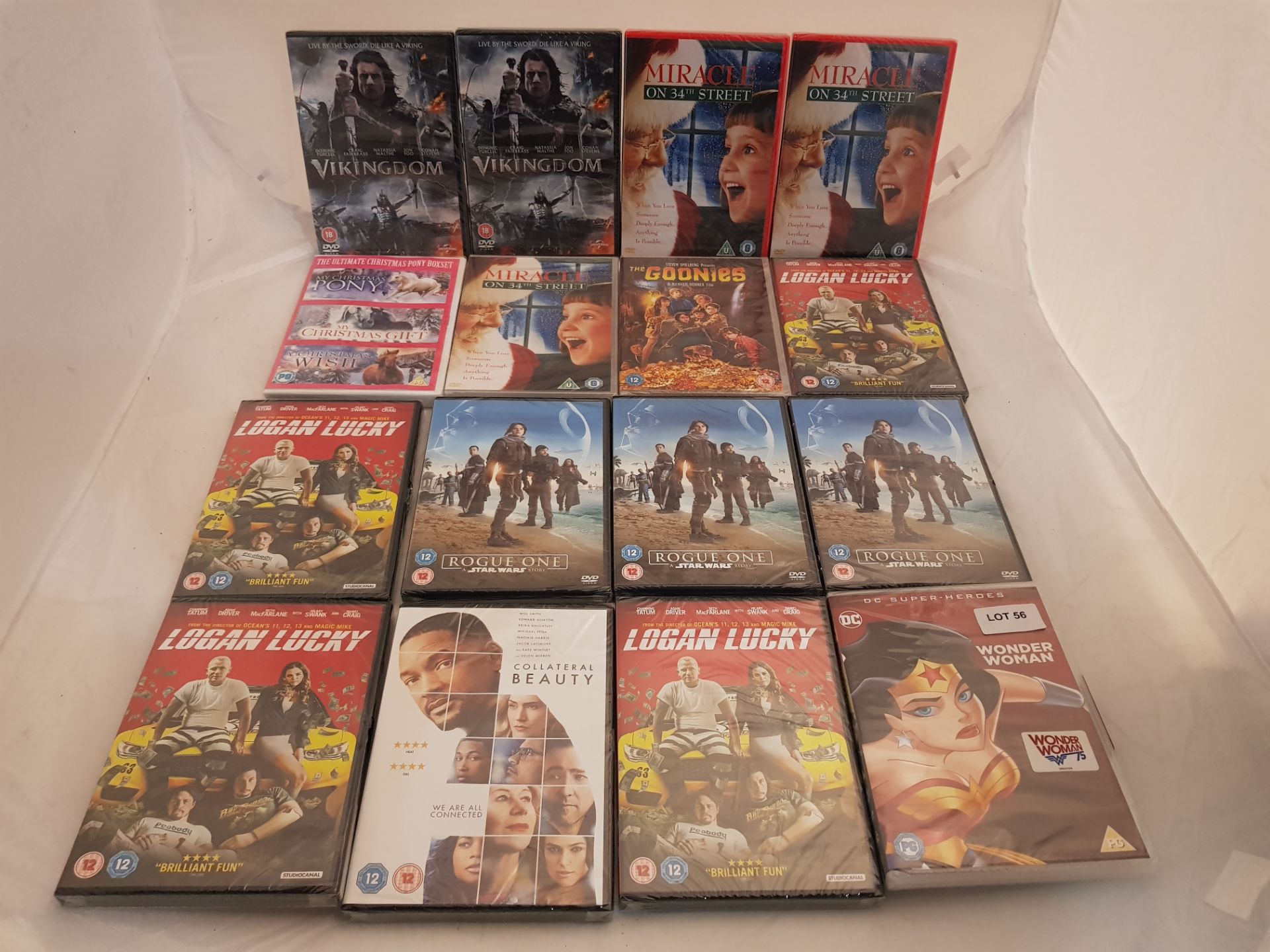 16 x Assorted DVDs to include Logan Lucky, Collateral Beauty, Wonder Woman, Rogue One, The Goon...
