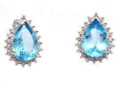 9ct White Gold Diamond And Blue Topaz Earring