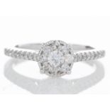 9ct White Gold Flower Cluster Diamond Ring 0.50 Carats