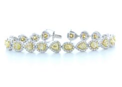 Halo Set Natural Fancy Yellow Diamond Bracelet 12.50 Carats