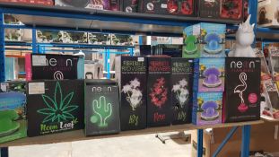 22 Items - Mixed Lot To Include Fibrelite Flowers, Neon Cactus Sign, Neon Leaf, Neon Flamingo...