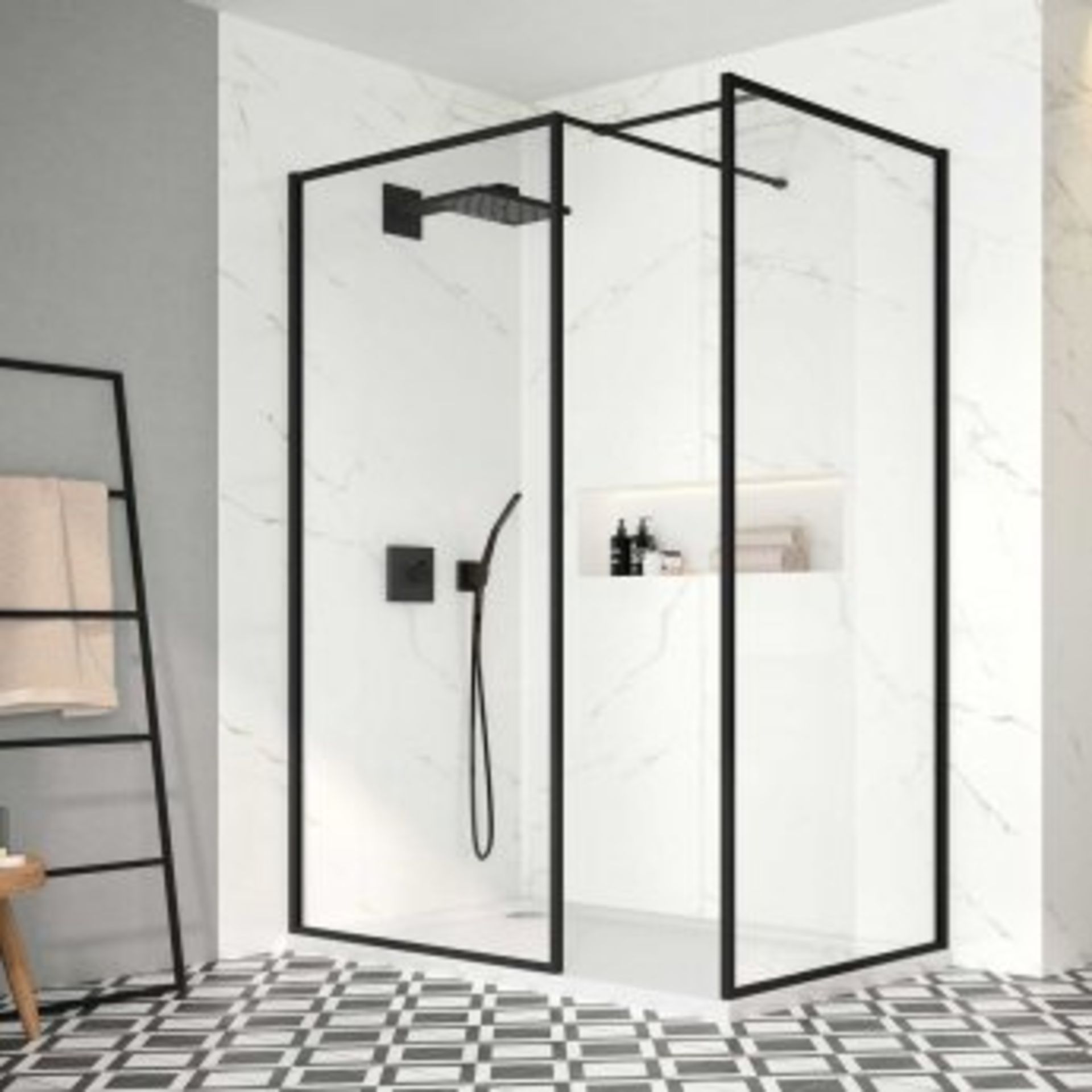 NEW (N10) 1200mm -8mm- Designer Black Framed Wetroom Panel. The framed beauty that is the Bla... - Image 3 of 3