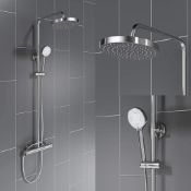 NEW (N78) Round Thermostatic Bar Mixer Shower Set Chrome Riser Rail Kit Valve 8" Head and Hands...