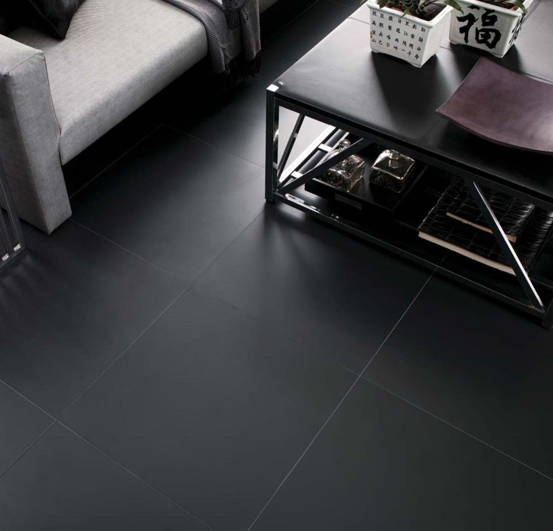 NEW 11.7m2 Porcelanosa Extreme Black Wall and Floor Tiles. 60x60cm per tile, 0.9m2 per pack. Bl...