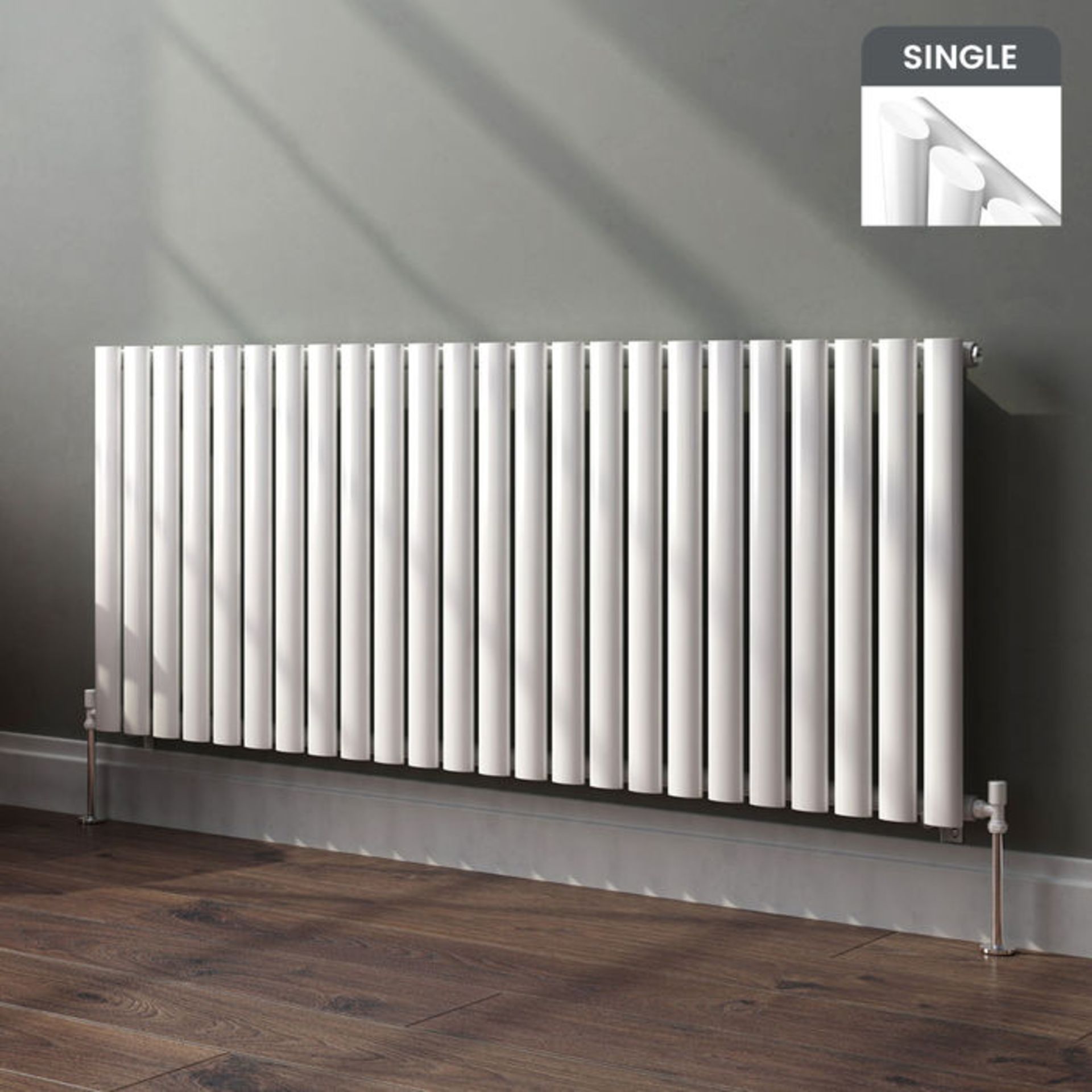 NEW (SA115) 635x1440mm Gloss White Single Panel Oval Tube Horizontal Radiator. RRP £331.99.Ma...