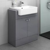 NEW & BOXED 660mm Harper Gloss Grey Basin Vanity Unit - Floor Standing.RRP £749.99.COMES COMPL...