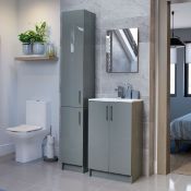 NEW (M150) Volta 600mm 2-Door Vanity Unit Inc. Basin - Grey Gloss. RRP £425.00. Comes complete...