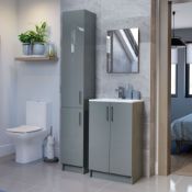 NEW (N150) Volta 600Mm 2-Door Vanity Unit Inc. Basin - Grey Gloss. Rrp £425.00.Comes Complete...