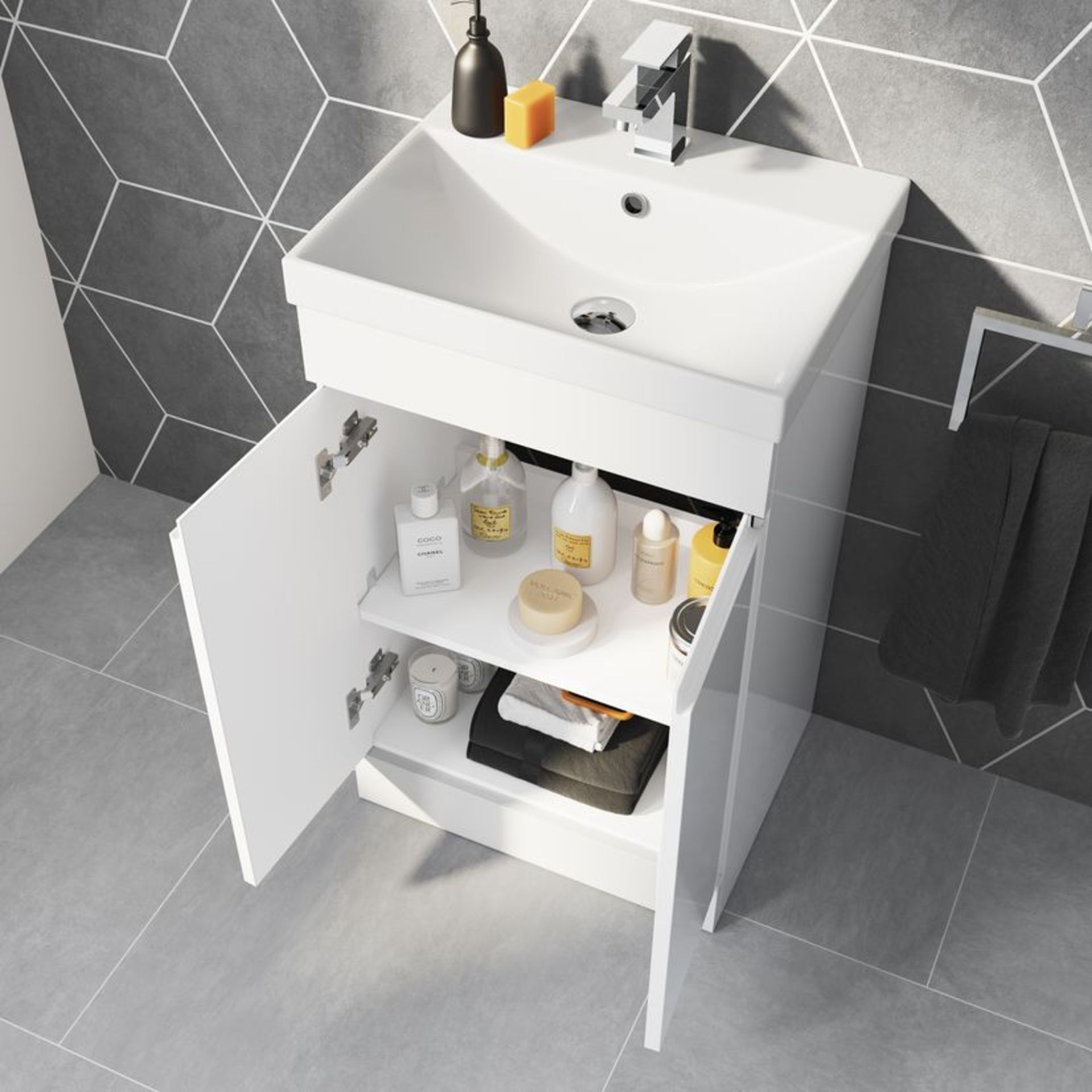 NEW (H70) 500mm Tehiti White Gloss Vanity Unit. High quality gloss white finish Made from mois... - Image 2 of 3