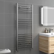 NEW & BOXED 1200x500mm - 20mm Tubes - Chrome Heated Straight Rail Ladder Towel Radiator - Natas...