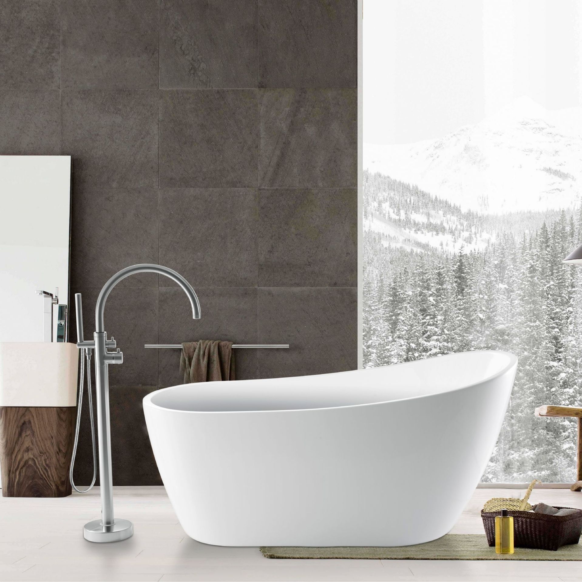 NEW (N8) 1700x800mm Freestanding Modern Slipper Bath. Single Ended. RRP £3,499.This Freestan...