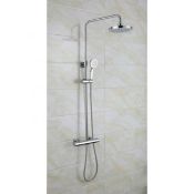 New (O202) Round Thermostatic Cool Touch Plated Full Shower Kit Chrome Brass. Rrp £318.00. "Co...