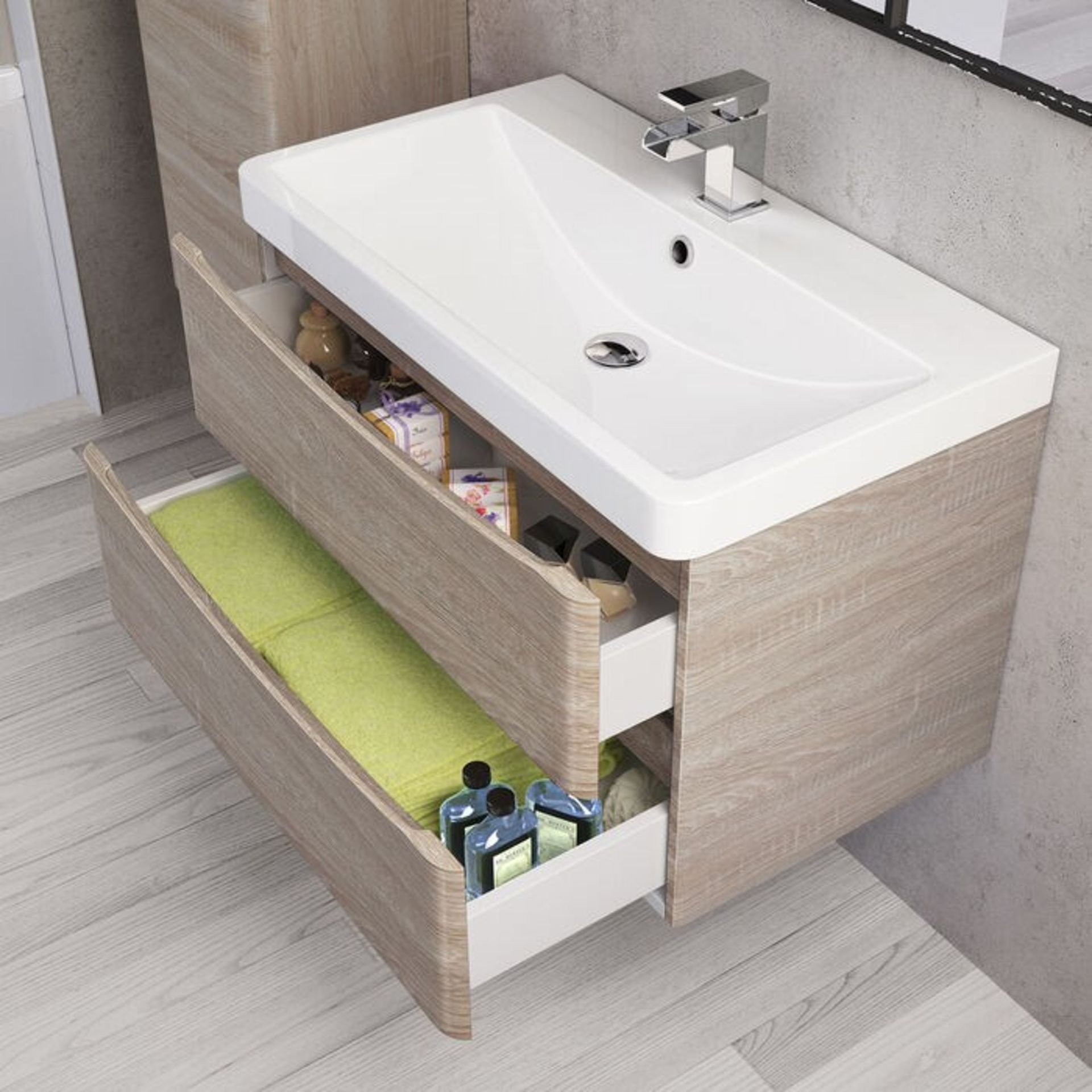 New & Boxed 800mm Austin Ii Light Oak Effect Built In Sink Drawer Unit - Wall Hung. Rrp £849.... - Image 4 of 4