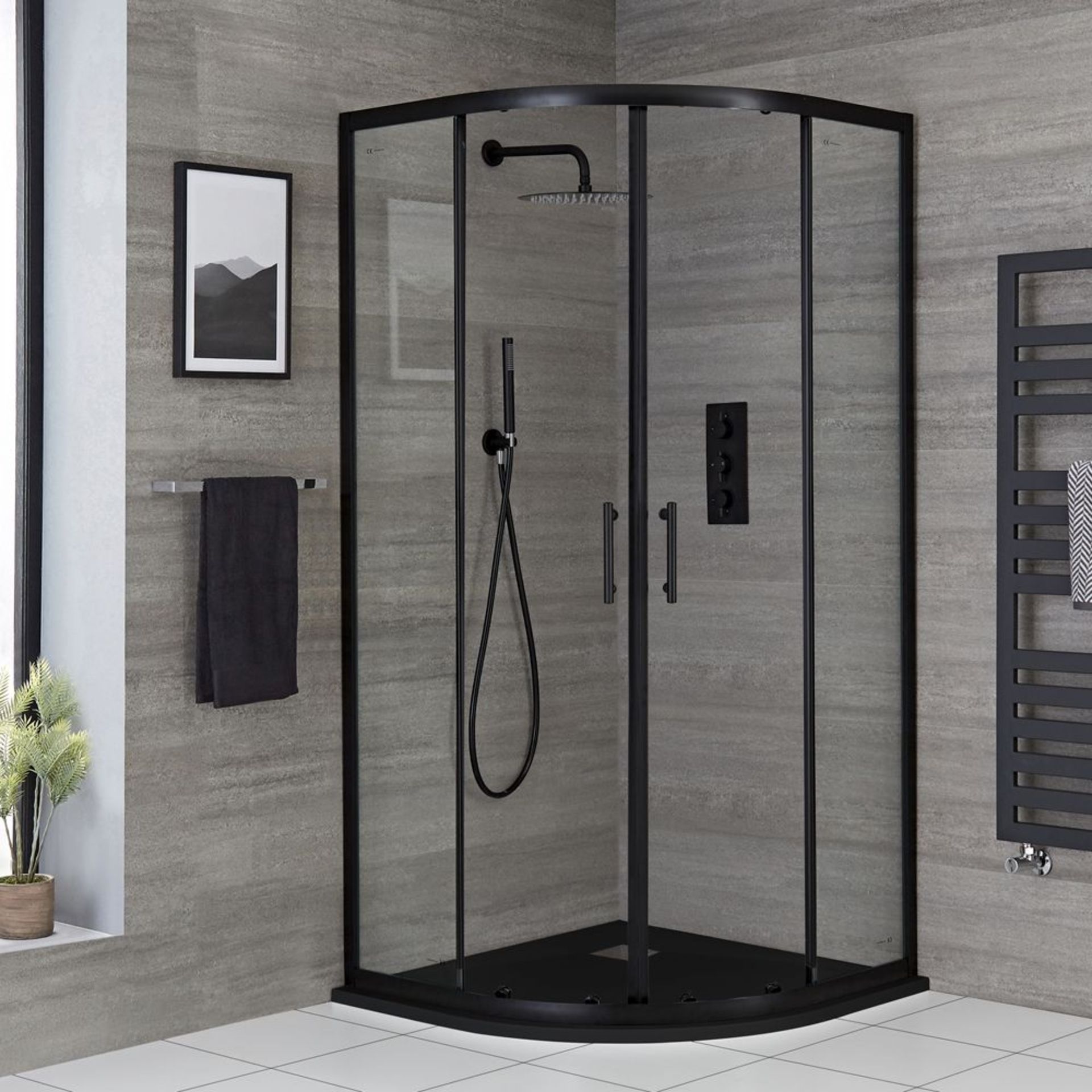 New (O36) 800X800mm Double Door Quadrant Black Enclosure. Rrp £335.20. 6mm Toughened Safety Gl...