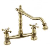 New (O155) Abode Melford Traditional Bridge Dual Handle Kitchen Sink Mixer Tap - Antique Brass....