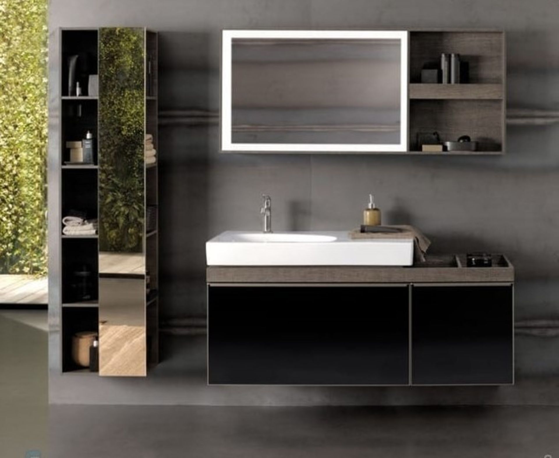 New & Boxed Twyfords Keramag Citterio 1200mm Dark Grey/Brown Vanity Unit With Shelves. Rrp £1...