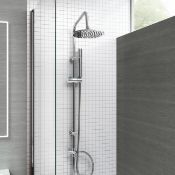 New Modern Chrome Riser Rail Mixer Round Shower Head Kit For Bath Tap. Sp5105.Chrome Effect Fin...