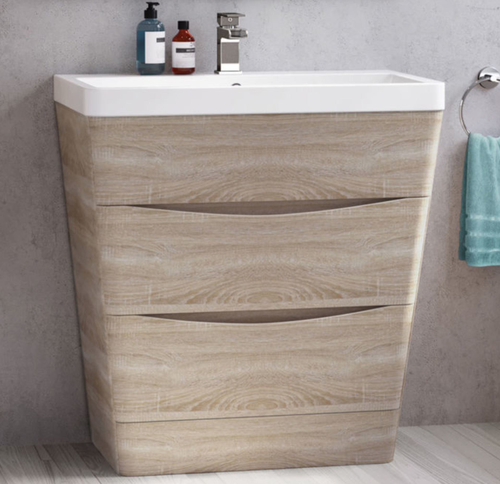 New & Boxed 800mm Austin Ii Light Oak Effect Built In Sink Drawer Unit - Wall Hung. Rrp £849.... - Image 3 of 4