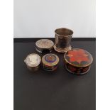 Vintage Collapsible metal cup with Vintage trinket boxes