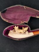 Antique Meerschaum Pipe with carved Foxes
