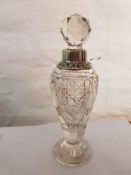 Antique Crystal Glass , Silver Collared Scent Bottle