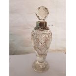 Antique Crystal Glass , Silver Collared Scent Bottle