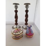 Wood Candle Sticks and 2 trinket/Ring Cases