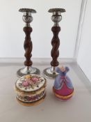 Wood Candle Sticks and 2 trinket/Ring Cases